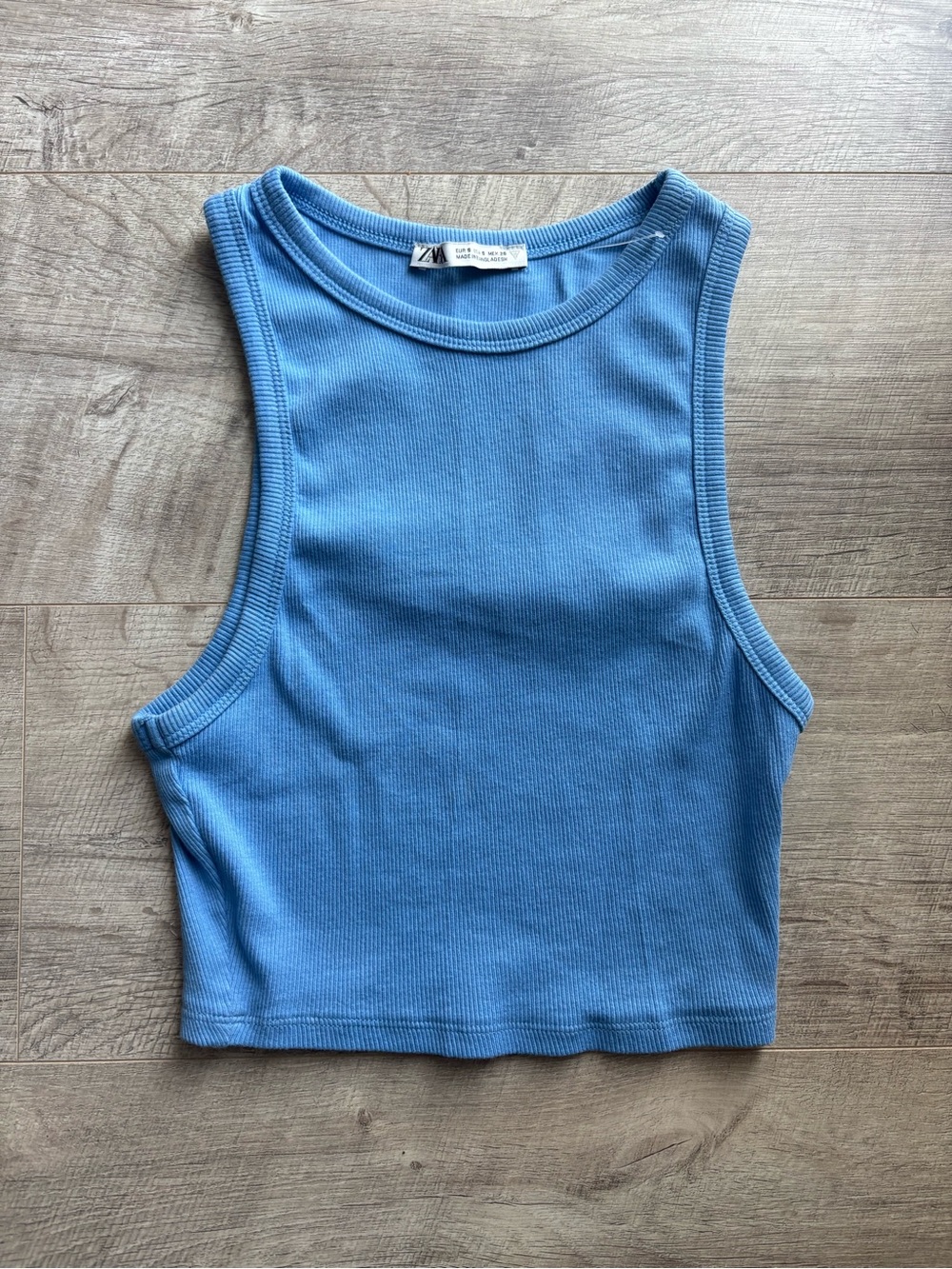 Zara Sky Blue Ribbed Cropped Tank